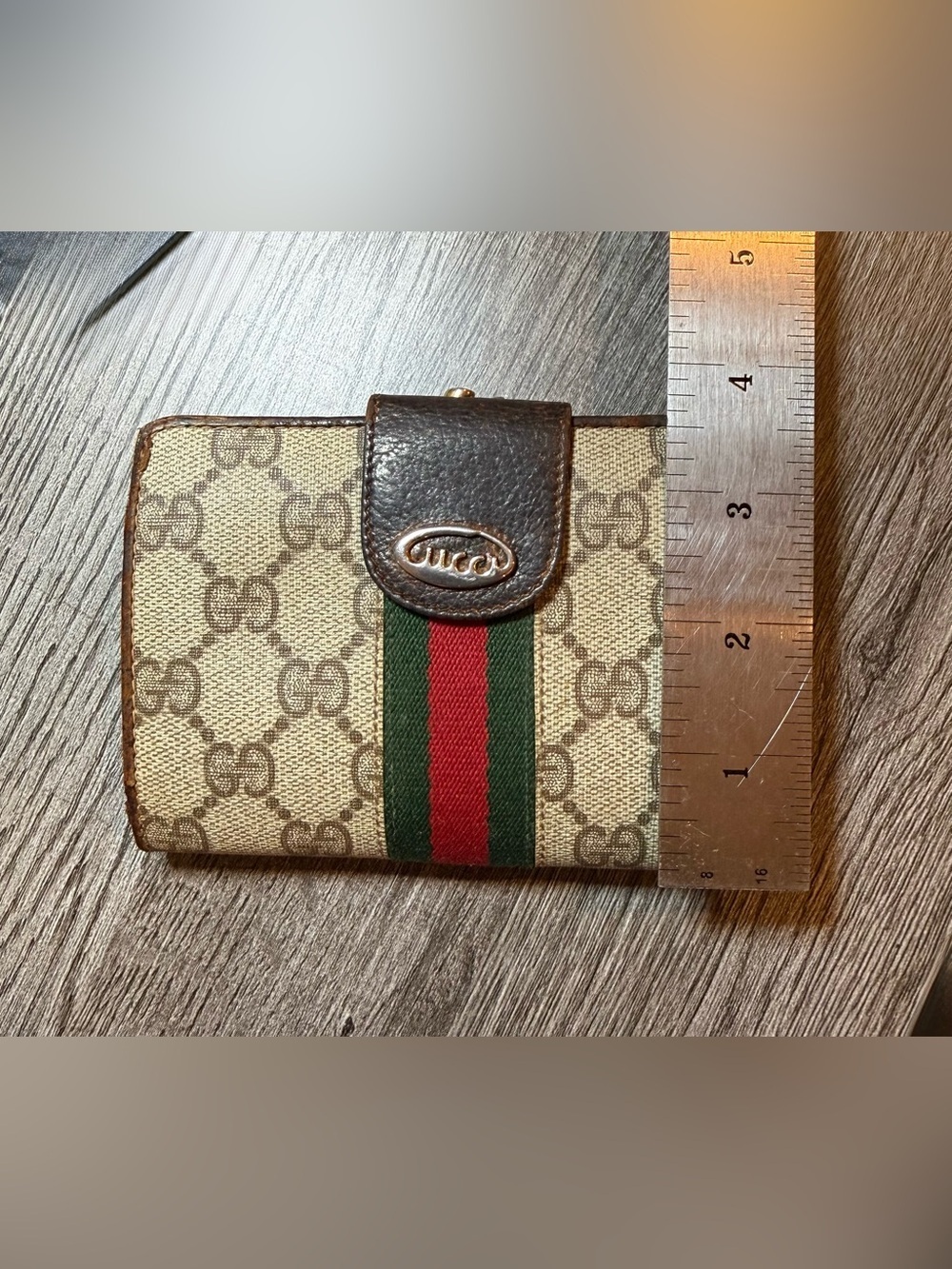 Vintage Gucci GG Supreme Web Stripe Compact Wallet Brown Italy Authenticated - Picture 16 of 16
